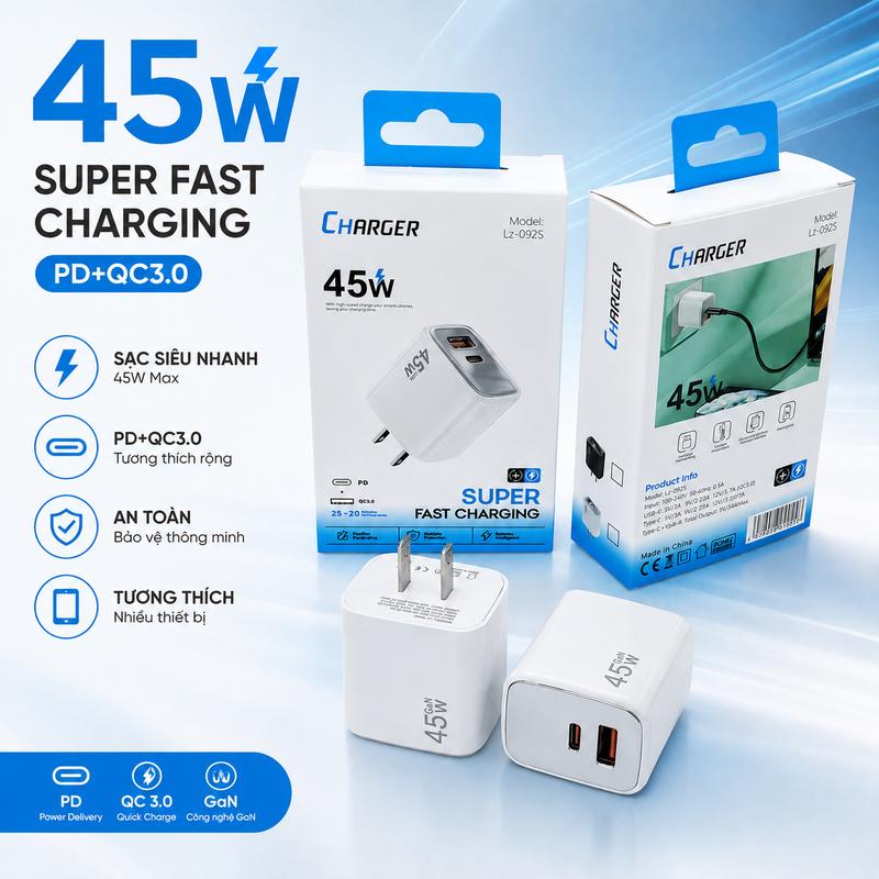 DCK 1K - Bộ sạc nhanh công suất tổng 45W đa năng sạc được nhiều dòng điện thoại