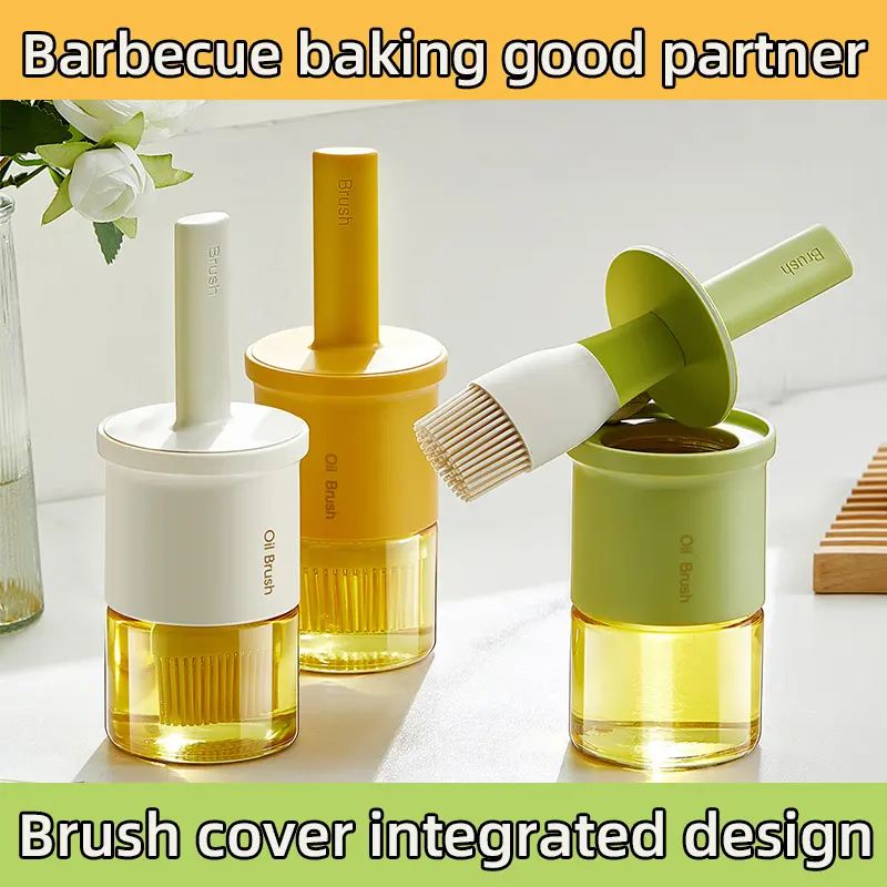 Oil brush oil bottle integrated glass heat-resistant brush silicone oil pot special pancake for household kitchen barbecue electric baking pan oil strainer container oil  spray Utensils