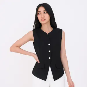 Belloure.id - Auxerre Vest Top | Outer Rompi Wanita Kancing Depan | Atasan Simple Elegan Bahan Semi Wool Cocok Casual & Formal