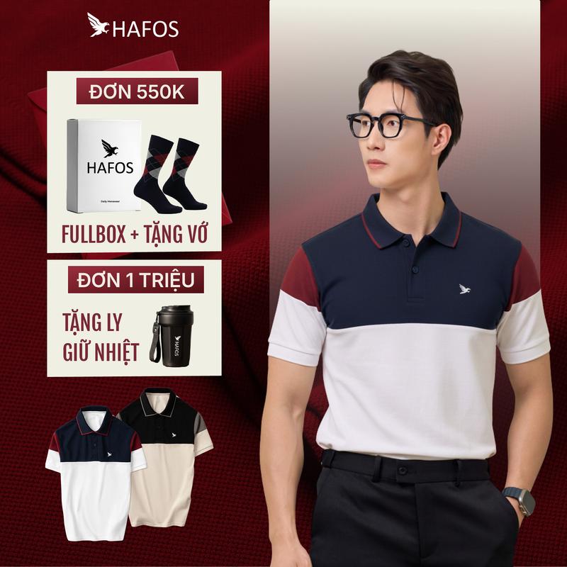    SALE 50%   Áo Polo Nam SUMENT HAFOS  áo polo Phối Tay Màu họa tiết chim ưng áo polo nam vải Pique co dãn thoáng mát thanh lịch Form Regular Menswear. 