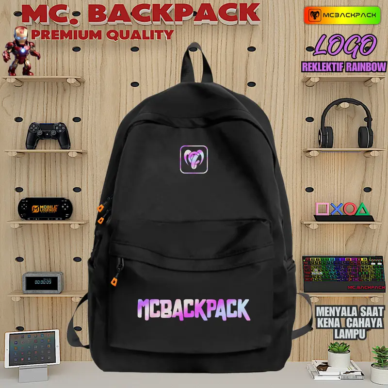 Tas Anti Air Waterproof Tas Ransel Sablon Reflektip Rainbow Silver Menyala Terkena Sinar Tas Dewasa Dan anak Premium Quality 3