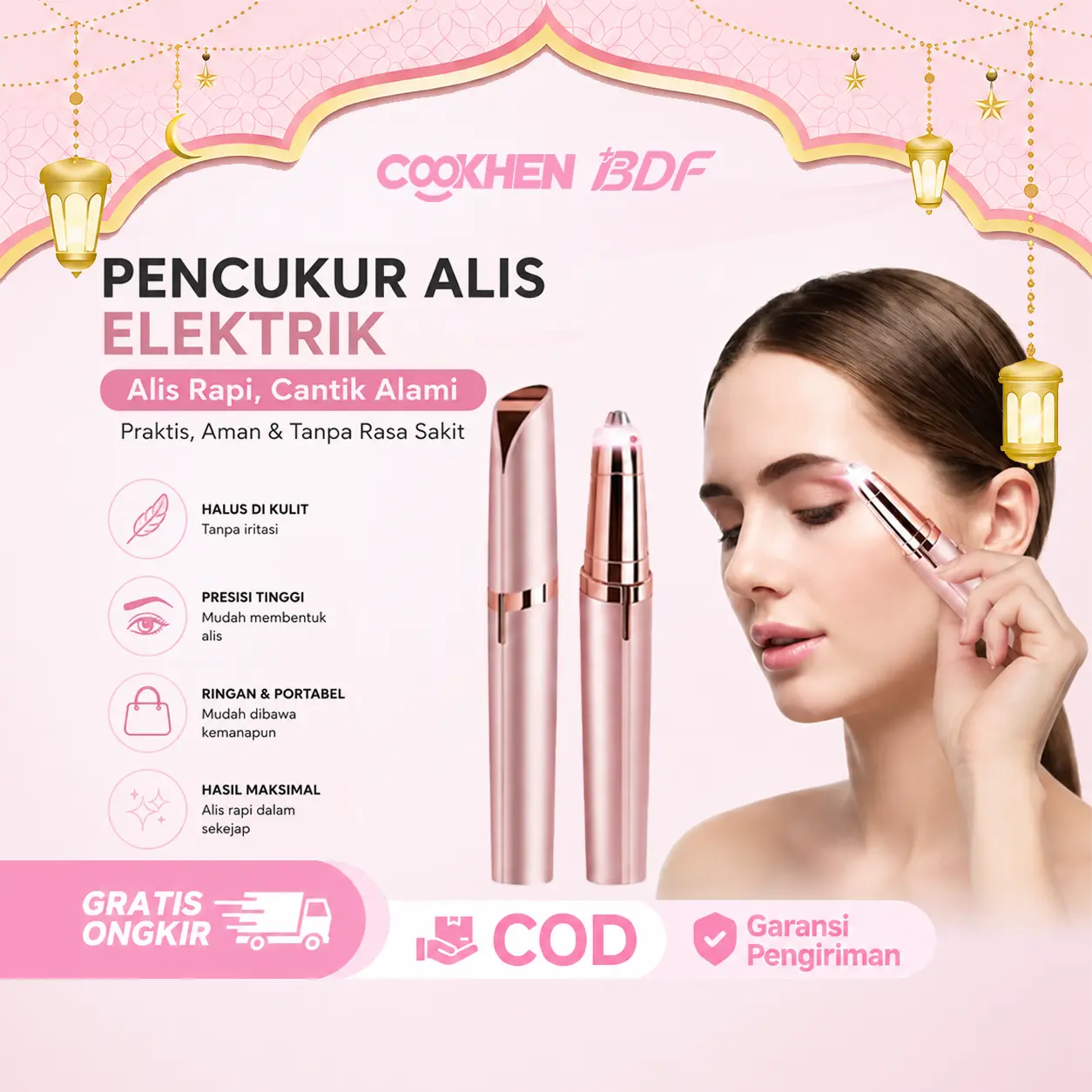 Alat Cukur Alis Elektrik Wanita dengan Desain Lipstik Aman & Nyaman untuk Semua Jenis Kulit Multifungsi untuk Cukur Bulu Wajah dengan Lampu Isi Ulang & Kepala Pisau Dapat Dilepas - Eyebrow