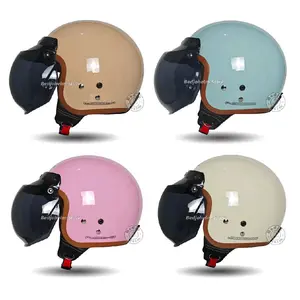 Helm Bogo Dewasa List Coklat Wanita Cewek Full Leher SNI Kaca Cembung Bubble Visor - Motorcycle
