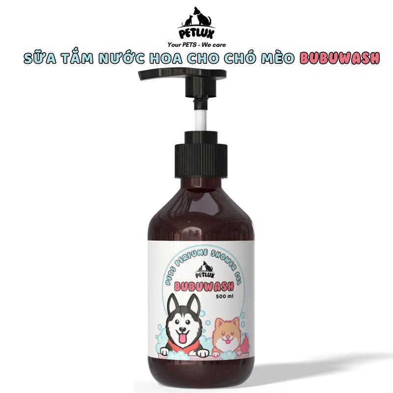   Chai 500ml   Sữa Tắm Cho Chó Mèo Bubuwash Thơm Lâu Loại Bỏ Ve Rận Nấm Ngứa Viêm Da Khử Hôi Dưỡng Mượt Lông  Sữa Tắm Nước Hoa Cao Cấp Thơm Như Spa. Sữa tắm cho cún sữa tắm cho poodle gội xả 2in1. 