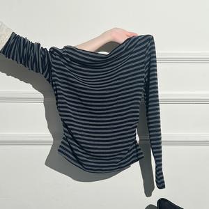 Women's Striped Long Sleeve T-Shirt, Slim-Fitting Casual Top for Women, Stylish Daily Wear Tee, Comfortable & Trendy Design 3436# Womenswear