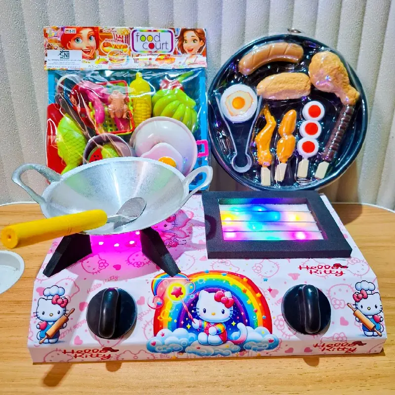 Kompor Mainan masak masakan Anak Lampu LED bisa nyala hidup Hello Kitty Mini 2 Tungku dengan Wajan, Sutil & Kitchen Set untuk Kreativitas dan Pembelajaran - Toys 1