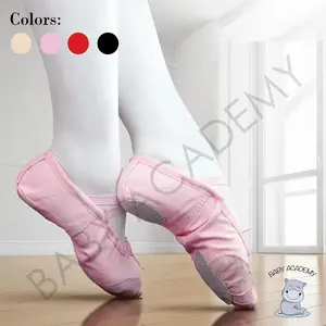 Sepatu Ballet Ballerina Canvas Flat Shoes Split Soles Toe Protection Leather Anak Perempuan Wanita Dewasa Premium Pink Flesh Black Red