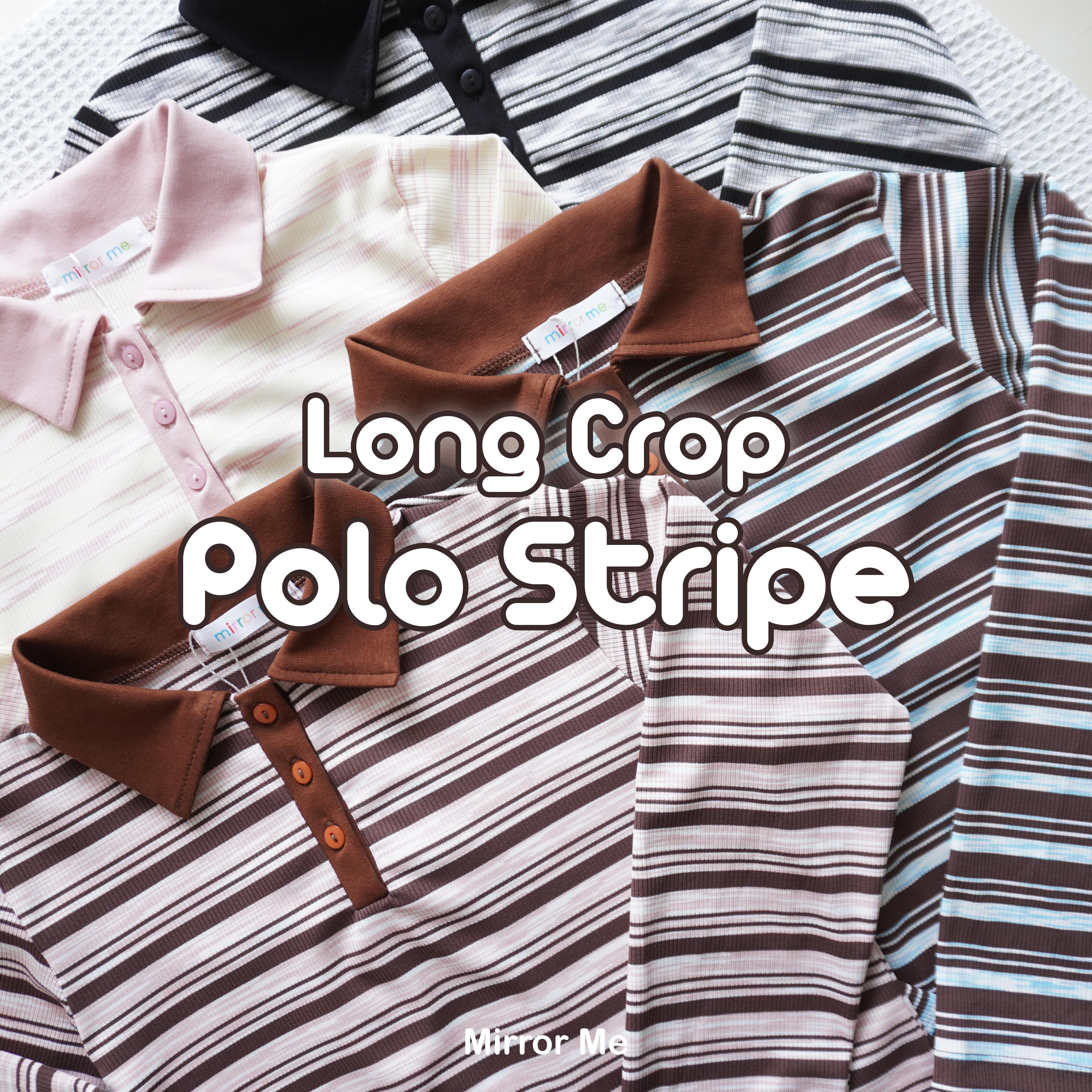 mirrorme เสื้อโปโลแขนยาว ลายริ้ว กระดุมหน้า ทรงสวย ผ้านิ่ม ใส่สบาย มีไซส์สาวอวบ