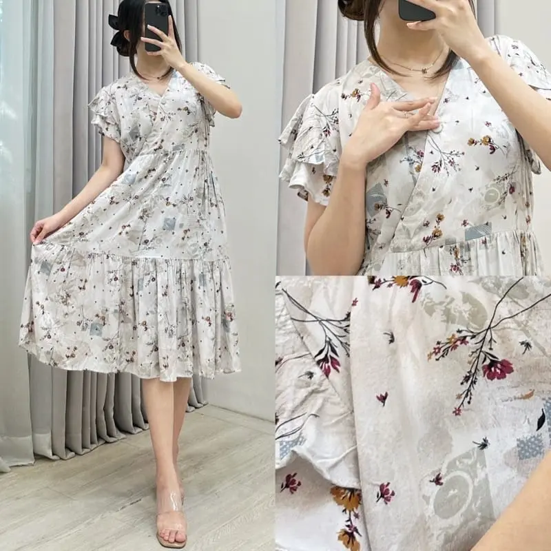 DASTER KIMONO BUNGA RAYON | Busui friendly LENGAN PENDEK REMPEL TERLARIS Dress Kancing Midi Motif daster  hits Lembut Bumil Wanita Santai