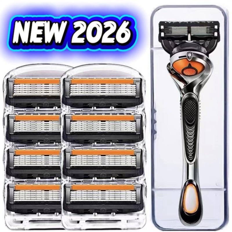 U40-Bộ dao cạo râu 5 lưỡi thép Nhật phủ titan 1 cán + 8 đầu thay đầu cạo chuyển động linh hoạt lưỡi dao sắc bén và không han rỉ cạo sạch râu tối đa phía trên có dải gel bôi trơn mượt mà