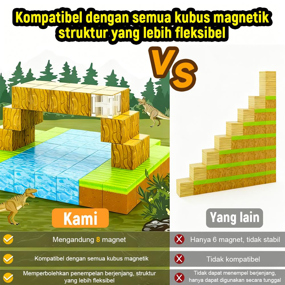 QQbaby Magnetic Block Mainan Edukasi DIY Blok Magnetik 3D Puzzle Balok Set untuk Keterampilan Motorik Halus dan Kreativitas Anak