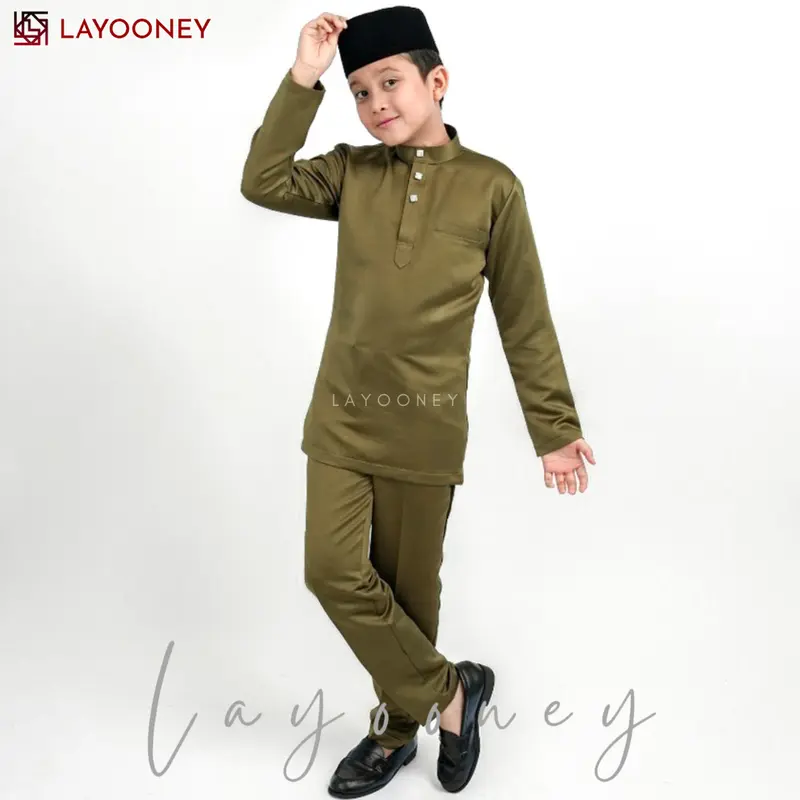 Layooney Baju Kurung Melayu Teluk Belanga Anak Laki Laki Setelan Pakaian Koko Muslim Cowok Cekak Musang Adat Malaysia 3