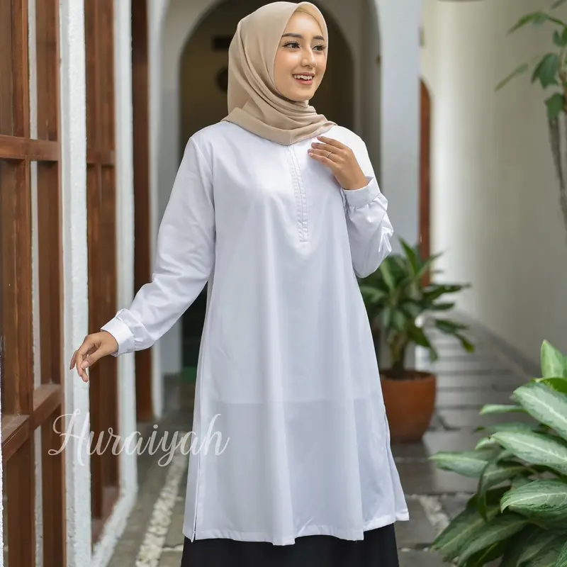 Ss syakira SETELAN ROK MODEL KURUNG MELAYU toyobo HURAIYAH /Hitam Putih Polos Kombinasi Ujian Kuliah atasan tunik rok karet busui wudhu freindly PNS ASN Sipil guru dinas pegawai kerja sekolah mengajar 5