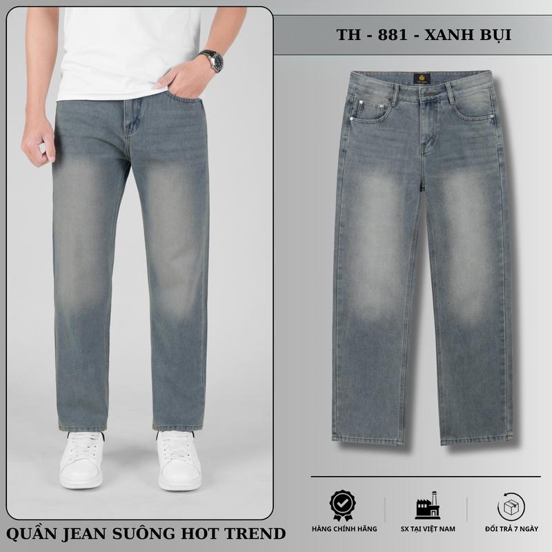 Quần Jean Nam Ống Suông TH 881 Xanh Bụi Retro Form Regular Cotton Không Giãn…