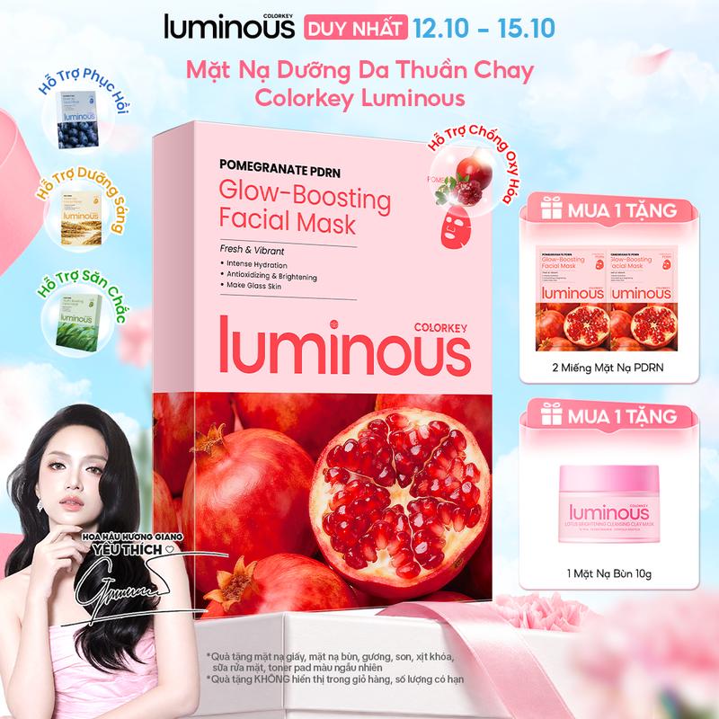 Mặt Nạ Giấy PDRN Colorkey Luminous Thuần Chay Hỗ Trợ Cấp Ẩm, Dưỡng Sáng, Phục Hồi Làn Da (10 Miếng/ 1 Hộp)