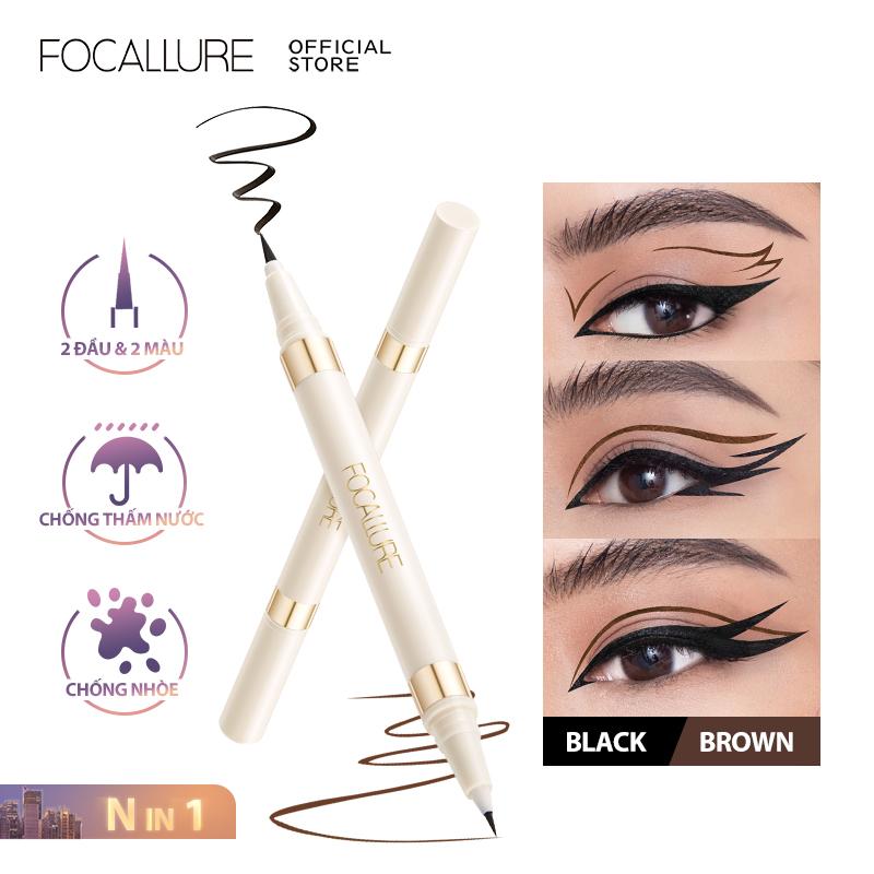 Bút Kẻ Mắt Dạng Lỏng Chống Thấm Nước Hai Đầu FOCALLURE 2 Trong 1 Lâu Trôi Chống Nhòe