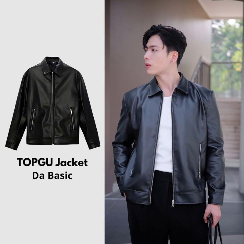 Áo khoác Da TOPGU, chất da PU nhập khẩu cao cấp | Menswear Nam Kem jacket đen