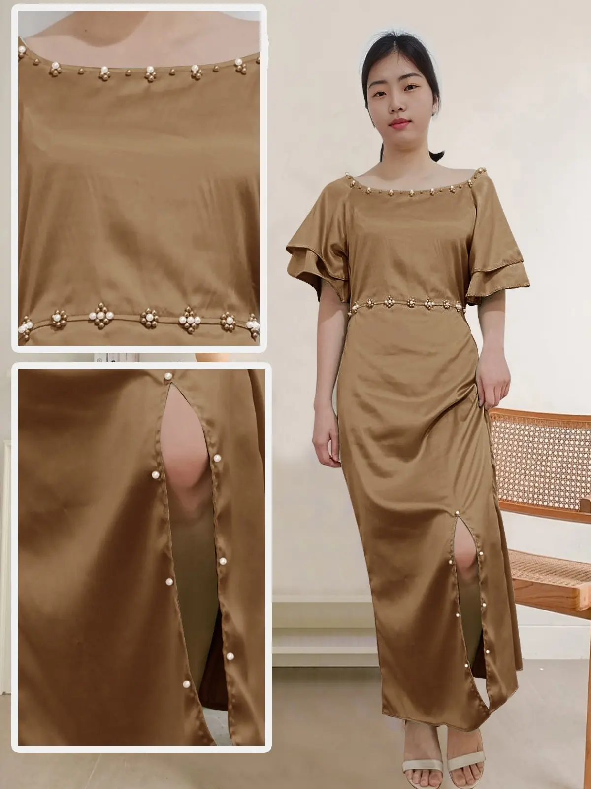 TMC DRESS EVELYN SATIN SILK PREMIUM / LONG DRESS PESTA NATAL WISUDA / SIZE M-L-XL