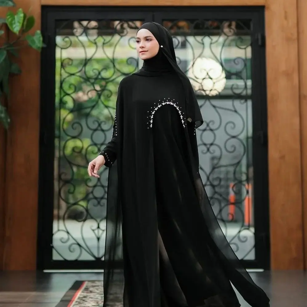 Terlaris!! Luna Abaya Bahan Ceruty Babydoll Full Puring / Abaya Wanita Model Terbaru 2025 Mewah Elegan / Gamis Pengajian Pernikahan / Gamis Kondangan Friendly / Fashion Muslimah Style Mutiara Payet