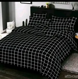 Selimut set seprei Tempat Tidur Motif Kotak Hitam Putih untuk Kamar Tidur Modern dan Nyaman ukuran 120x200 160x200 180x200 200x200