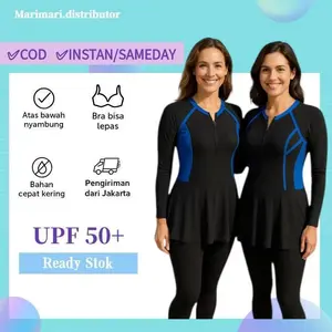 39080 -02 Baju renang / dewasa hijab muslimah muslim lengan panjang celana  polos nyambung murah antiuv