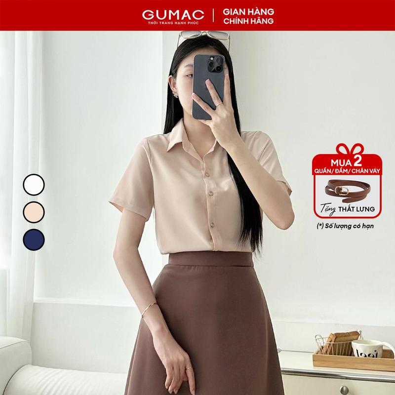  Áo sơ mi nữ basic cơ bản tay ngắn công sở thời trang GUMAC BAE00002 