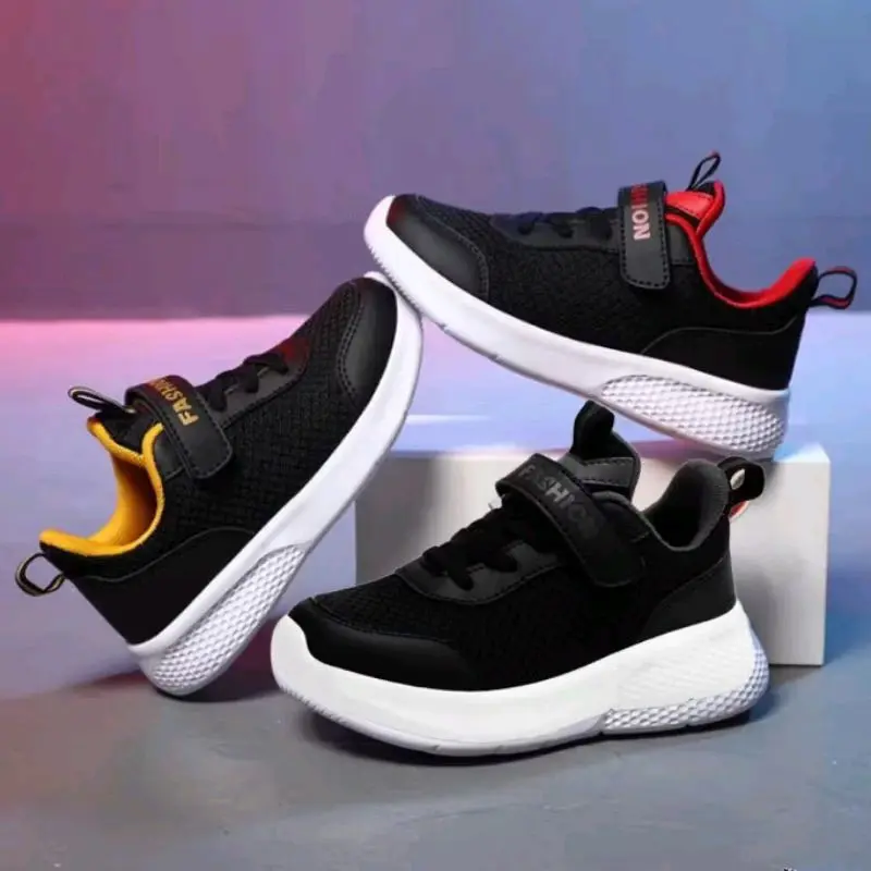Sepatu anak fashion laki laki perempuan hitam casual sneaker sekolah sport shoes skena cowok