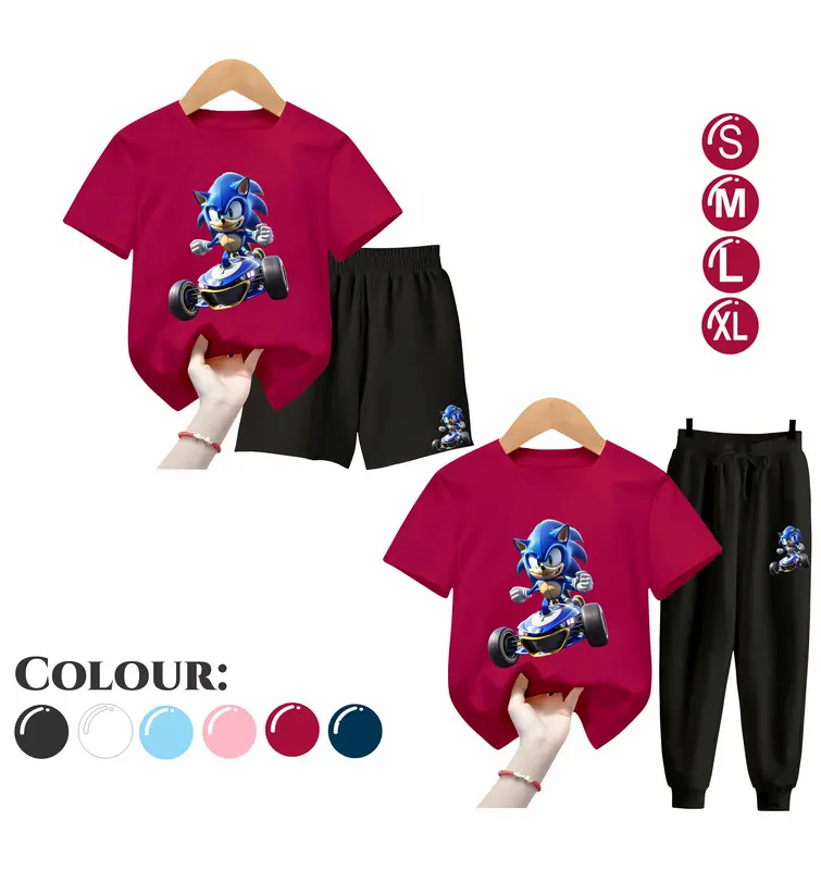 Baju Setelan Anak Laki Laki - Pakaian Kaos dan Celana Fashion Anak Cowok Usia 5-15 Tahun - Motif SONIC Putih 4