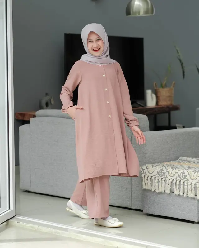 Fashion Muslim Setelan Anak Prempuan Remaja Tanggung Usia 7-15 Tahun One Set Anak Tunik Plus Kulot Bahan Terbaru Cringkle Airflow Premium Crinkle Baju Wanita Atasan 6