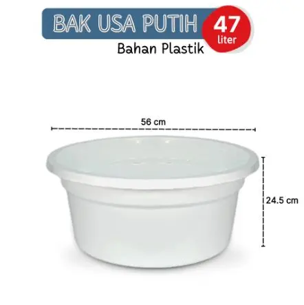 BAK USA PUTIH 47 Liter Bahan Plastik Ukuran 56 cm x 24.5 cm untuk Kebutuhan Rumah Tangga