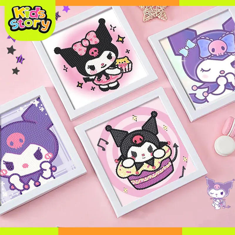 Diamond Painting Set dengan Bingkai Stiker Puzzle Mainan Edukasi DIY Gambar Anak 5D Diamond Painting Full Kit Set Berlian Bulat DIY Kreatif Dekorasi Kamar Anak Kuromi Cinnamoroll Lotso 2