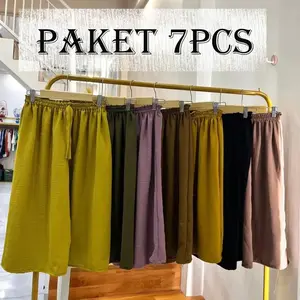 Paket 100rb ,7pcs Celana Kulot Crinkle 7/8 Pinggang Karet Melar Jumbo