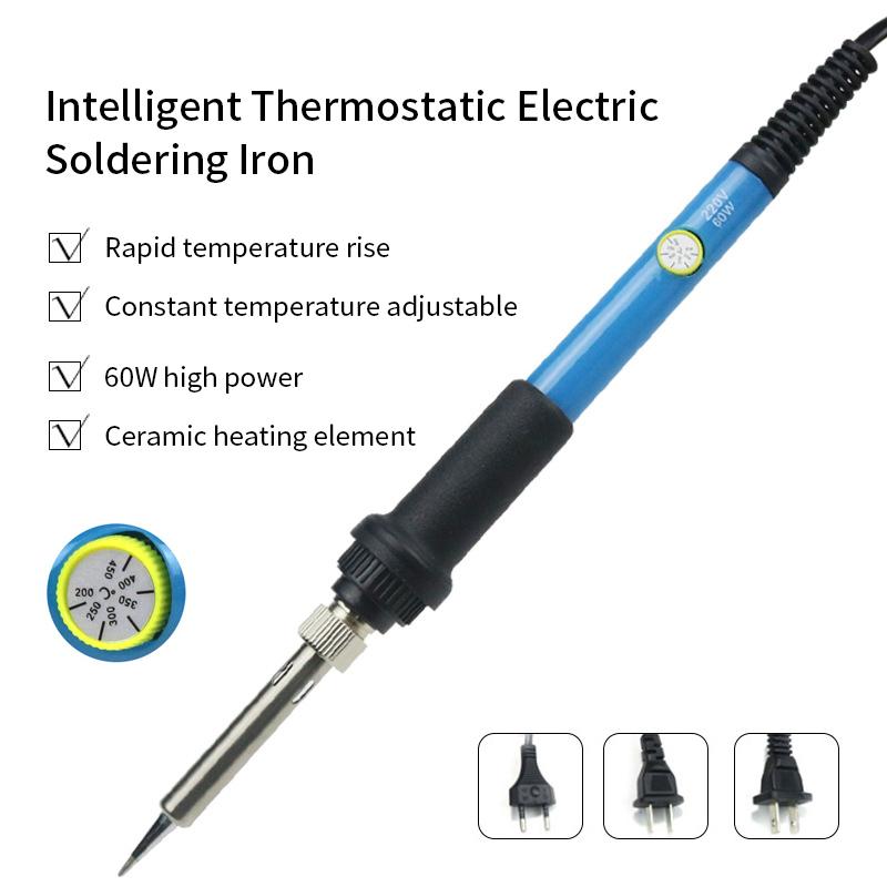 Bàn hàn Điện Có Thể Điều Chỉnh Nhiệt Độ, Hàng Mới Về, 220V Và 110V, 60W, Trạm hàn và hàn, Đầu bút chì nhiệt, Dụng cụ sửa chữa, Màu sắc: EU 220V 5