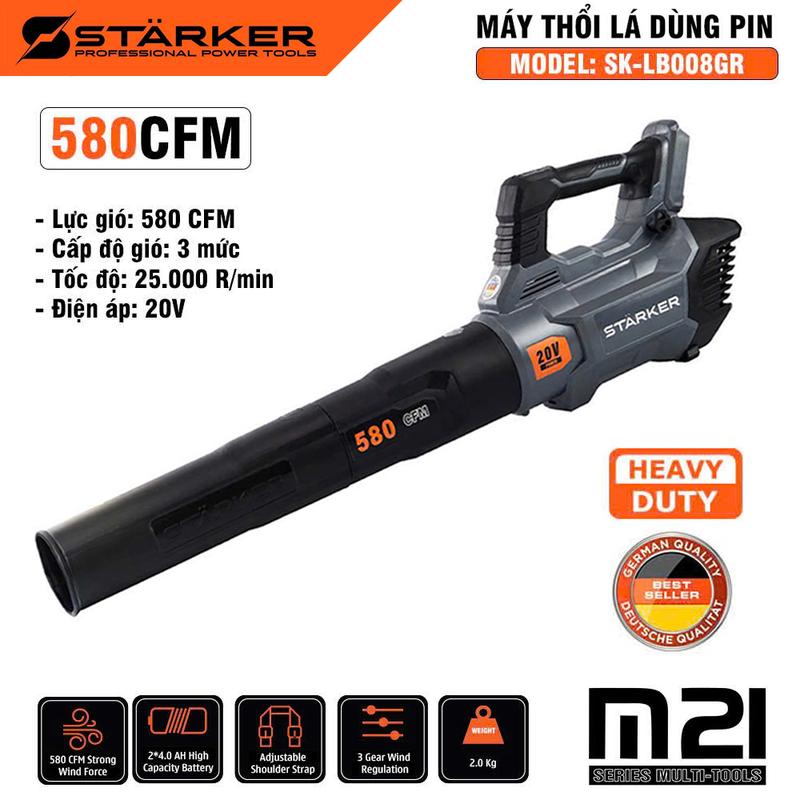  Máy Thổi Bụi Công Nghiệp Chính Hãng STARKER 580CFM Công Suất 3500W Siêu Mạnh 580CFM Chân Pin Phổ Thông Makita M21 