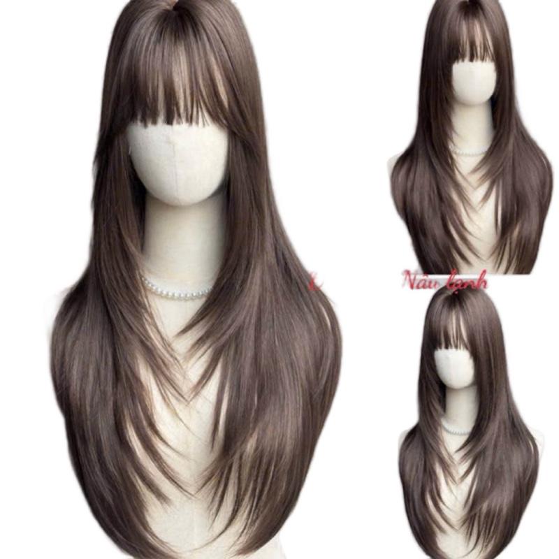  Nguyên Đầu Layer Dệt Kim dáng dài 60 cm ,da đầu móc kim tỉ lệ da đầu thật  kèm phụ kiện  