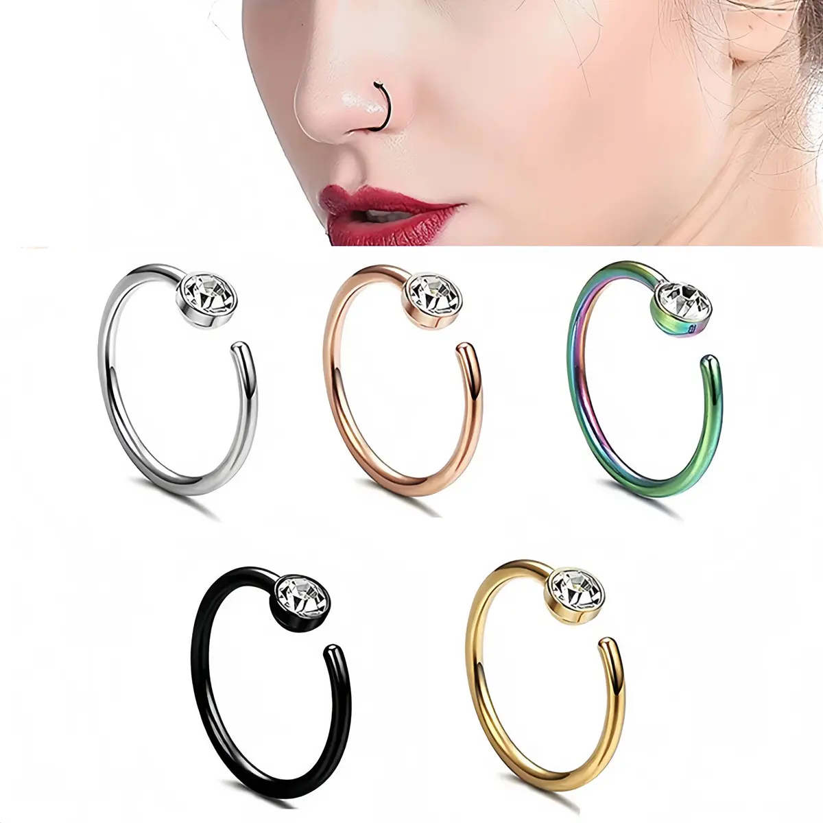 Cincin Hidung Manik Keluli Tahan Karat, Bentuk C, Stud Hidung, Ketibaan Baru, Stok Sedia, Item Hadiah