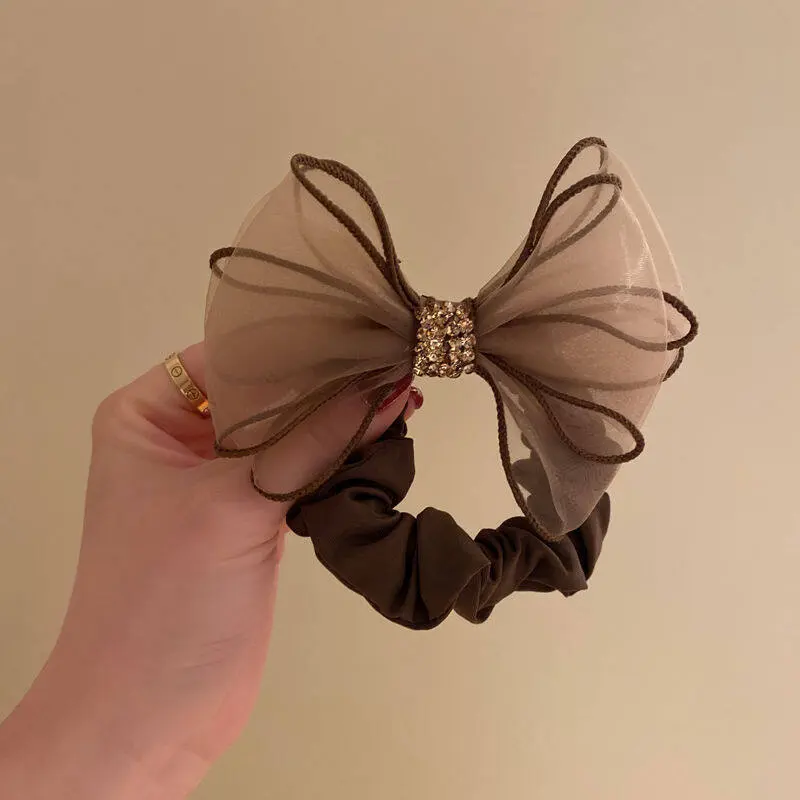 New Mesh Bow Hair Ring All-match Simple Ins Temperament Ball Head Czech Drill Head Rope