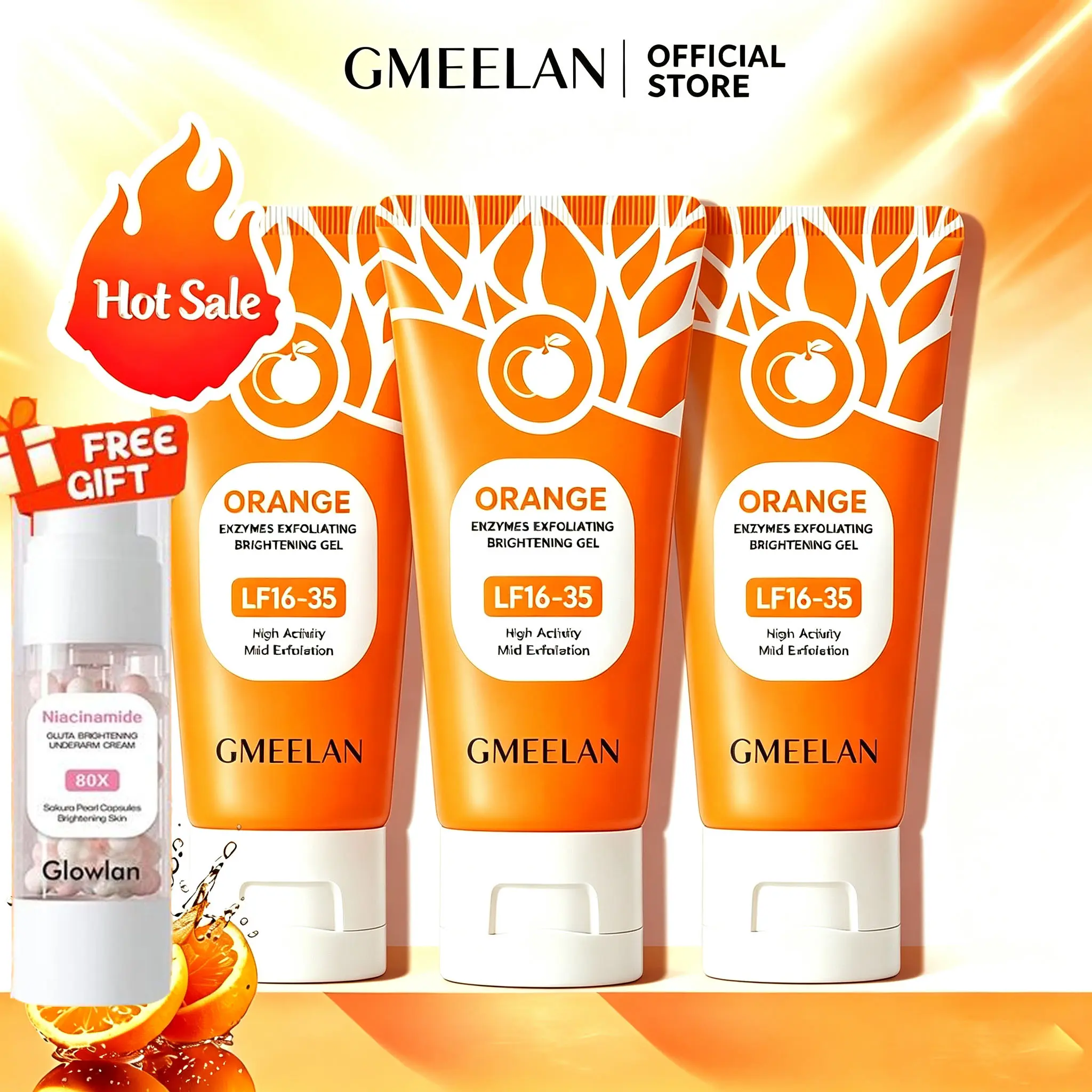 3pcs+1pcs GMEELAN Gel Eksfoliasi Jeruk Merah 50g – Membersihkan Pori, Lembut di Kulit