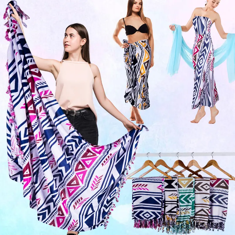 Kain Pantai Sarung Pantai Bali Motif Etnik Scarf Rayon Print Halus Selendang Pantai Rumbai Wanita - Cosplay Syal Hiasan Hadiah scarf Pink 0