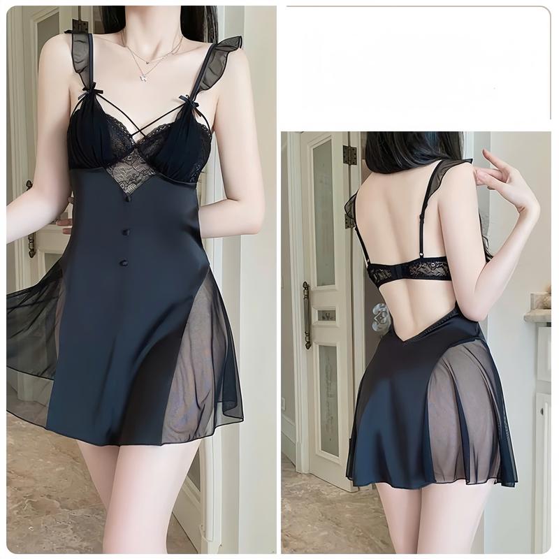 BL4528- Váy Lụa Quảng Châu Phối Ren Mềm Hai Dây Cánh Tiên