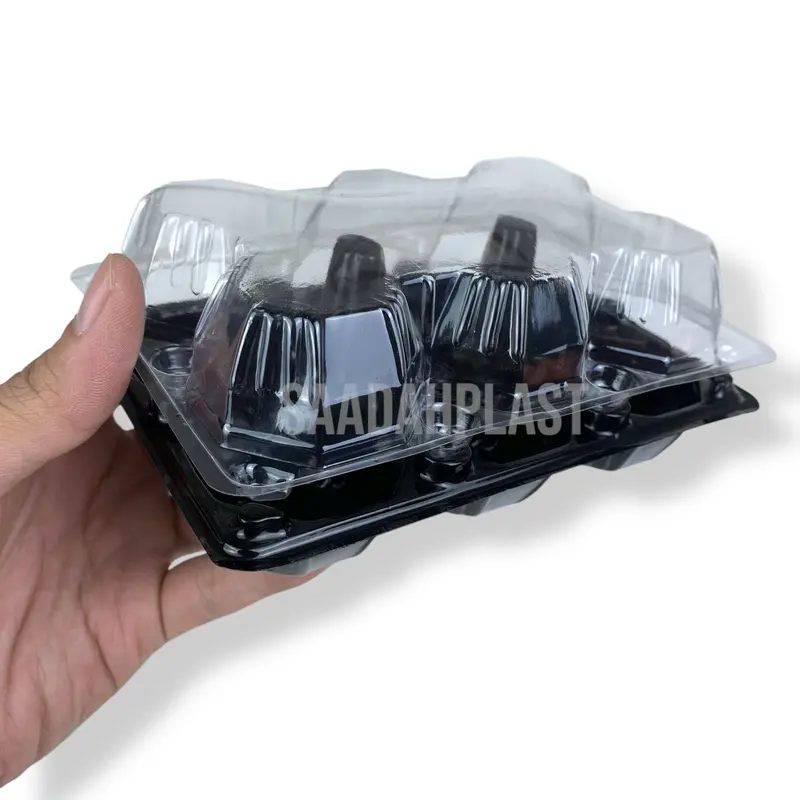 (ISI 50) Mika Telur Isi 6 Butir - Warna Hitam / Egg Tray Ada Klip Pengunci / Alas Tutup Pisah 1