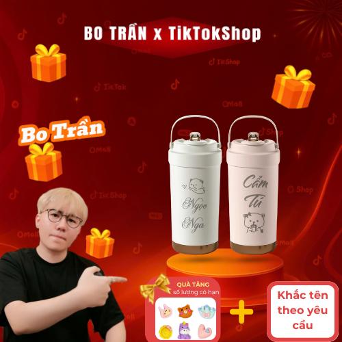 [K House Smart x Bo Trần] Ly giữ nhiệt cao cấp 6 lớp có ống hút đóng kín 500ml inox 316,cốc giữ nhiệt K House khắc tên tặng combo cọ ống hút và 4 sticker 3D