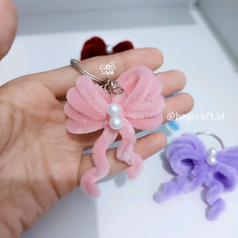 Keychain Gantungan Kunci Kawat Bulu Mercy Pipe Cleaner Ganci Pita Lucu Hiasan 4