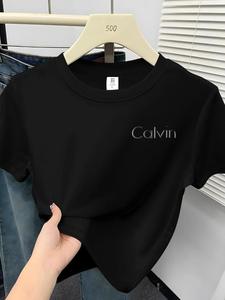 Camiseta de Algodón para Mujer de Manga Corta Negra con Estampado de Eslogan en Inglés, Cuello Redondo, Corte Regular, Cómoda para Todas las Estaciones, Oferta Promocional, Camiseta Elegante y Estilosa, Ideal para Uso Diario