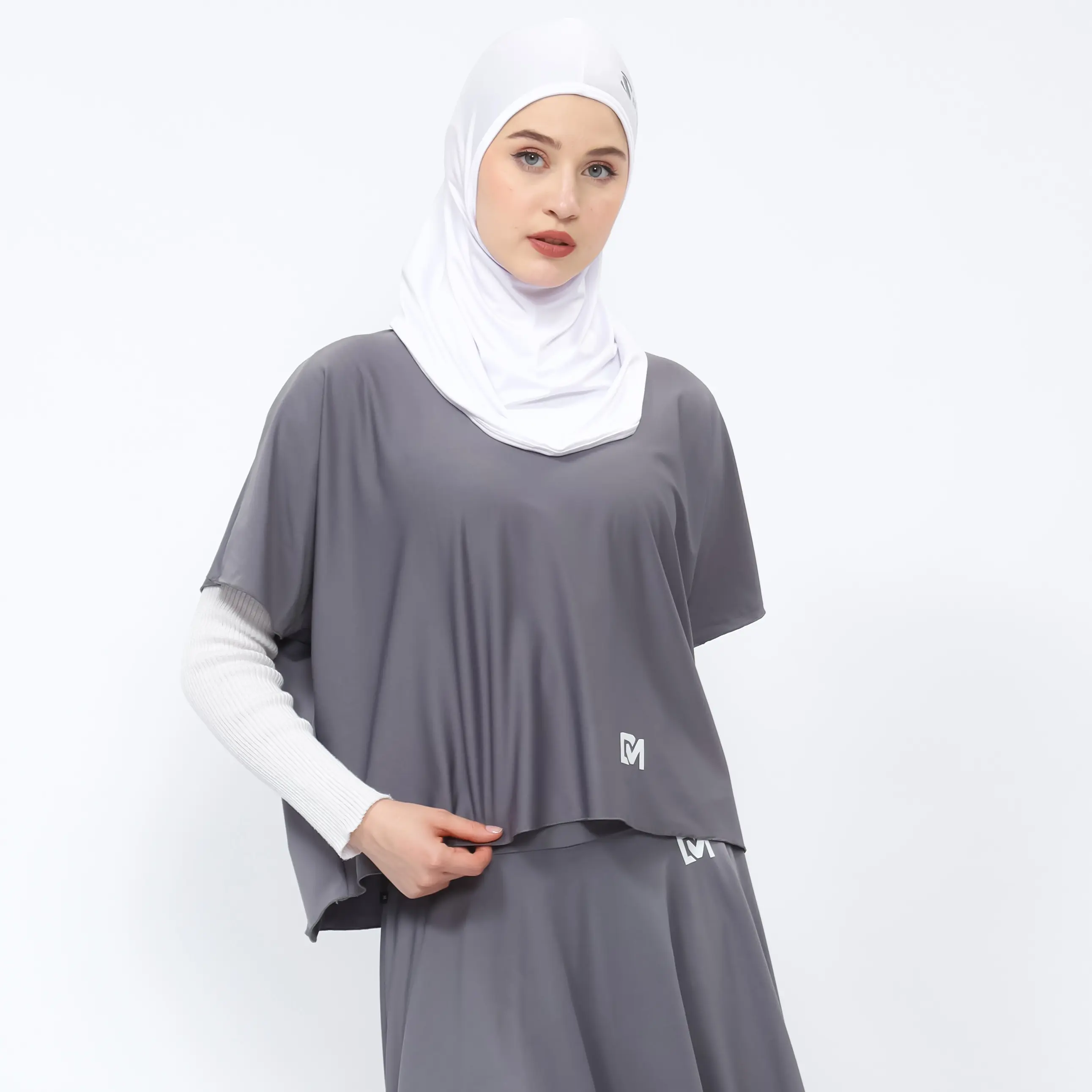 Dmove Outer Crop Oversize polos lengan pendek wanita olahraga bahan spandex polyester