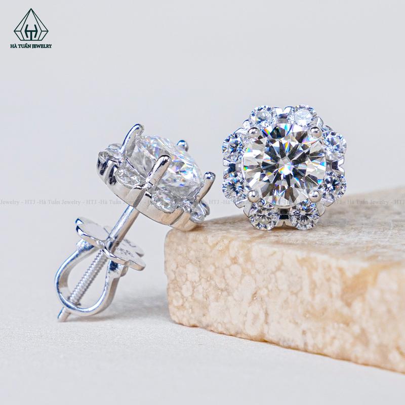 Bông Tai Bạc 925 Xi Kim Viên Chủ Moissanite 6mm EX098 Hà Tuấn Jewelry