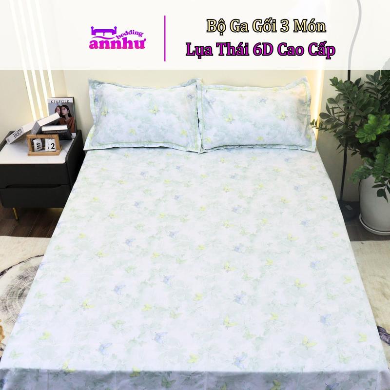 Bộ Ga Gối Lụa Thái 3 Món 1 Ga Hoạ Tiết + 2 Vỏ Gối Nằm KHÔNG CHĂN An Như Bedding