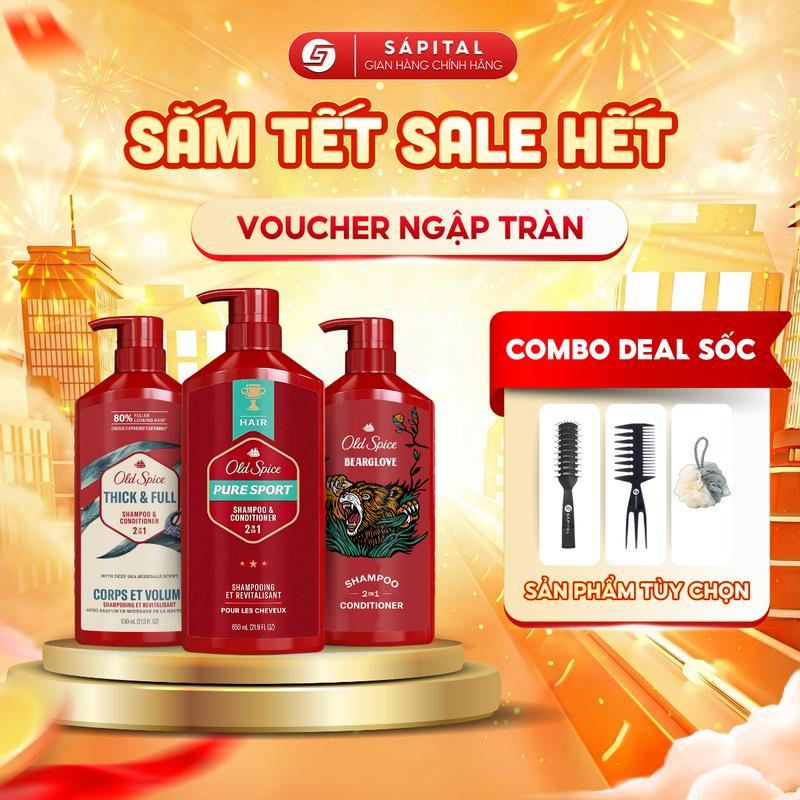 Dầu gội xả OLD SPICE 2IN1 THICK & FULL - BEARGLOVE - PURE SPORT | Nuôi dưỡng tóc chắc khoẻ Tạo độ bồng bềnh cho tóc Hương nước hoa