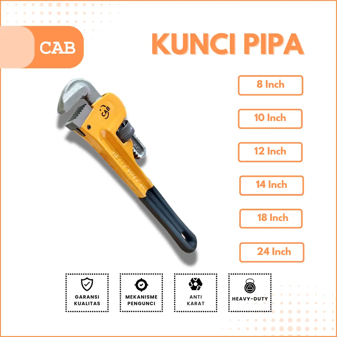CAB Kunci Pipa Air Ledeng Heavy Duty 8-24 Inch - Kunci Pas Pipa Berkualitas Tinggi dengan Lapisan Chrome Vanadium & Teknologi Drop-Forging untuk Ketahanan Optimal