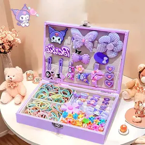 1 set aksesories rambut anak lucu kemasan kotak isi jepitan, cincin, ikat rambut lucu